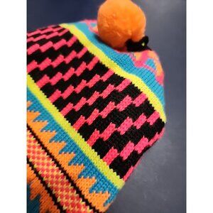 Vintage Y2K NEON Gore Tex Beanie Pom pom Hat Retro kids